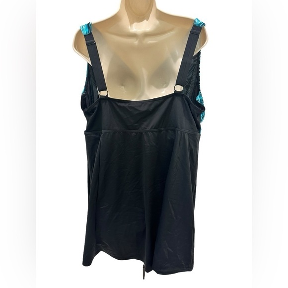 Swimsuits for all Swim 365 Women's Plus Size Print Bodice Swimdress Turq Waves - Picture 5 of 6